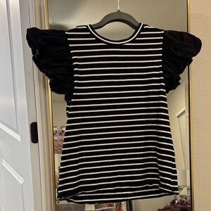 English Factory Black & White Striped Puff Sleeve Tee